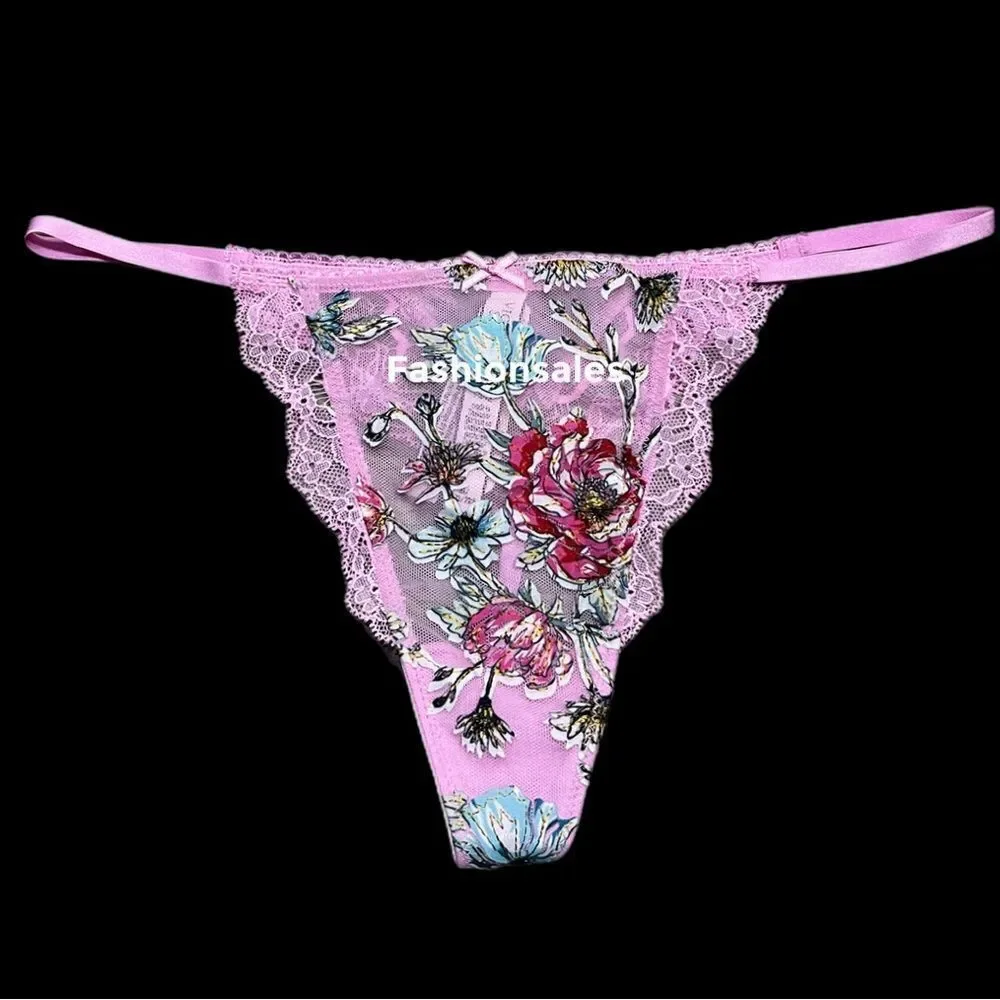 Victorias Secret Dream Angels Floral appliqué Mesh Lace V string panty pink M